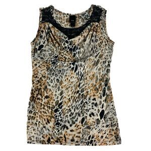 j.t.b Womens Animal Print Sleeveless Blouse Size Medium Cowl Neck Lace Tunic